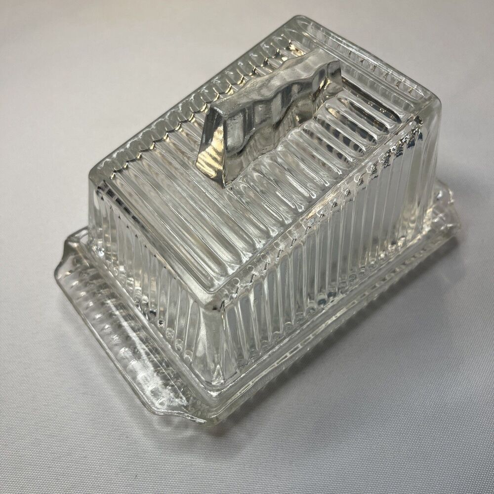 Vintage Clear Pressed Glass Covered Butter or Cheese Dish